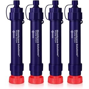 Membrane Solutions Water Filter Straw S2, NSF/ ANSI 42&372&401 Certified, 4-Stage 0.1 μm Portable Water Purifier with Replaceable Filter, 5, 000L Capacity for Camping, Hiking, Survival and Emergency- 4P