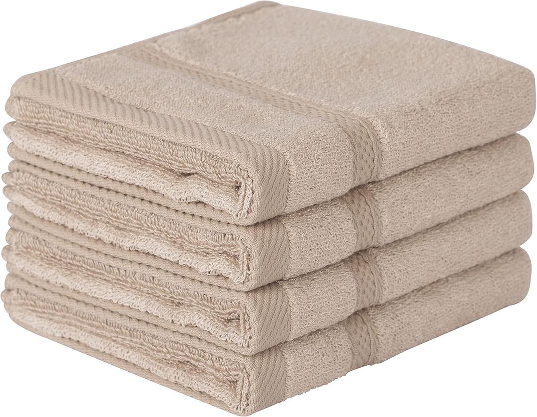 Mother-Earth 4 Pcs Light Brown Fingertip Towels for Bathroom - 11 x 18 Inches, Extra Absorbent and Soft Terry Towels for Sensitive Skin, Quick Dry