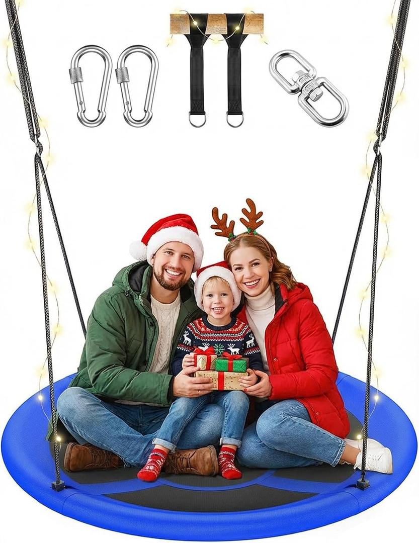 43" Saucer Tree Swing for Kids Adult, 700lbs Weight Capacity, Waterproof Flying Saucer Swing with Adjustable Hanging Straps, Swing Seats for Backyard Outdoor Indoor Playground, Blue