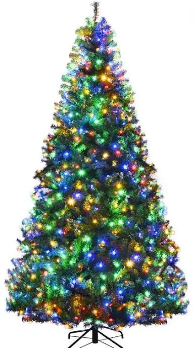 Goplus 8FT Pre-Lit Artificial Christmas Tree Auto-Spread/Close up Branches 11 Flash Modes with Multicolored 750 LED Lights & Metal Stand