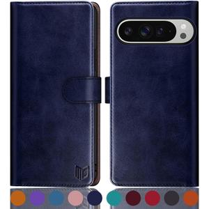 SUANPOT for Google Pixel 9 Pro XL 6.8" 5G Wallet case with RFID Blocking Credit Card Holder,Flip Book PU Leather Protective Cover Women Men for Pixel 9 Pro XL Phone case Blue