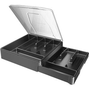 Double Layer Silverware Tray with Lid, Drawer Organizer for Utensil Tray, Cutlery Storage Holder with Cover, Black