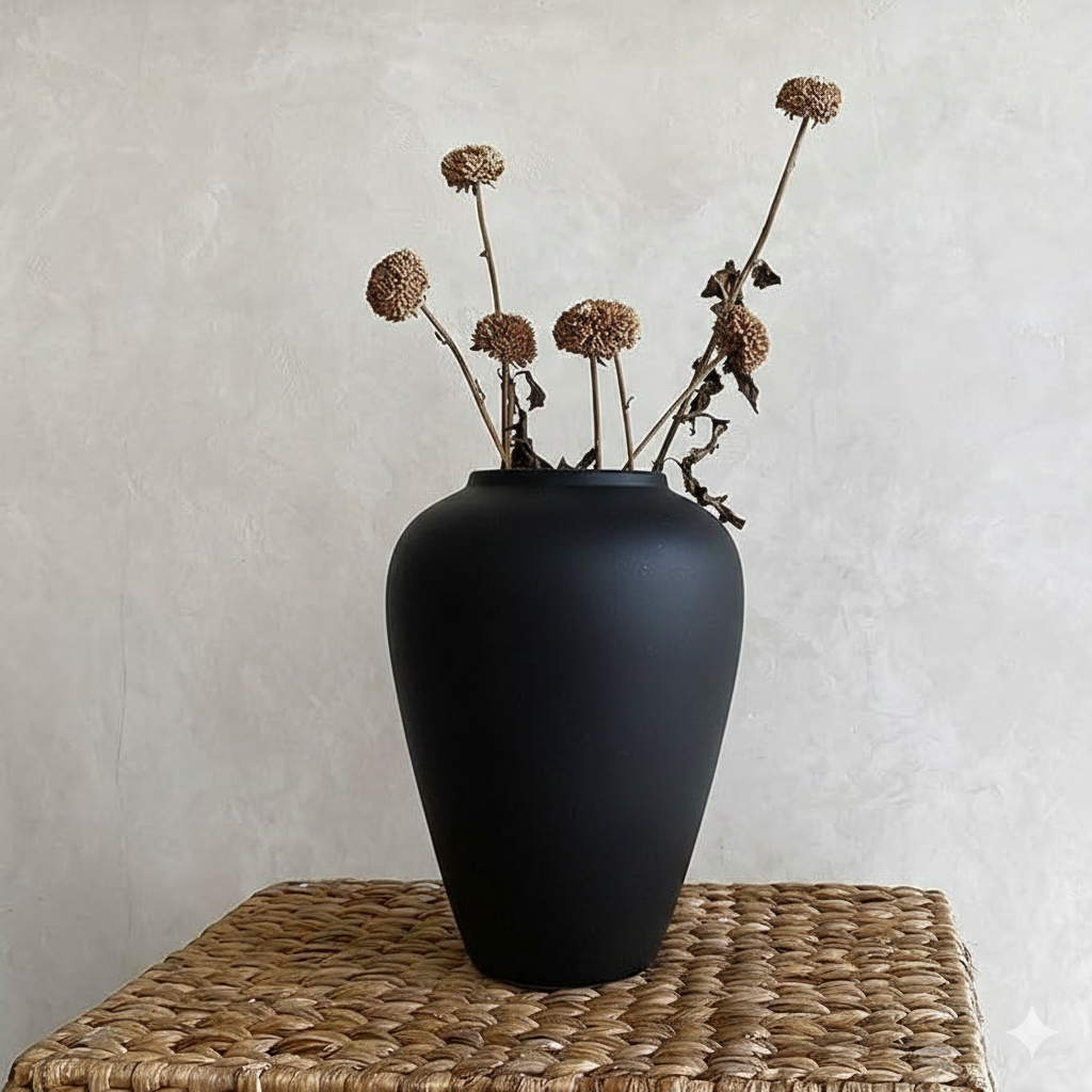Ceramic Vase, Faded Black Color, Modern Minimalist Textured Vase for Home Decor, Bookshelf & Coffee Table Decor (Black)