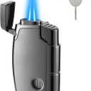 Double Torch Butane Lighter with Punch, Jet Windproof Lighter with Keyhole, Refillable and Adjustable, Great Gift for Men and Women, Sold Without Butane(Black)