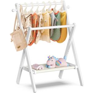 BAMBOOHOMIE Baby Clothing Rack for Baby Shower Pets Dolls, Baby Clothes Rack with Storage Shelf & Double Rods, Toddler Clothes Rack, Mini Closet Baby Shower Rack (White)