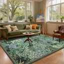 GarveeHome Forest Rugs 8x10, Blue Green Washable 8x10 Area Rug for Living Room, Botanical Low Pile Non Slip Stain Resistance Large Carpet for Office Dining Room, Farmhouse