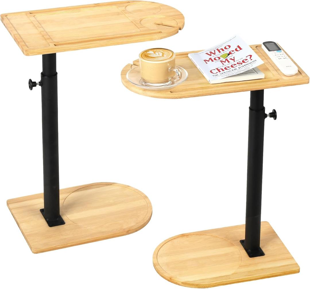 2 Pack 360 Rotatable Sofa Tray Table for Couch Arm - Height Adjustable End Table for Bed or Chair with Phone & Tablet Slots, C-Shaped Side Tables with Phone & Tablet Slot for Living Room and Bedroom