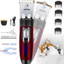 Dog Clippers Grooming Kit and Paw Trimmer,Cordless,Low Noise, Electric Quiet,Rechargeable, Dog Trimmer Grooming, Pet Hair Clippers for Thick Coats,Shaver for Small and Large Dogs Cats(Red)