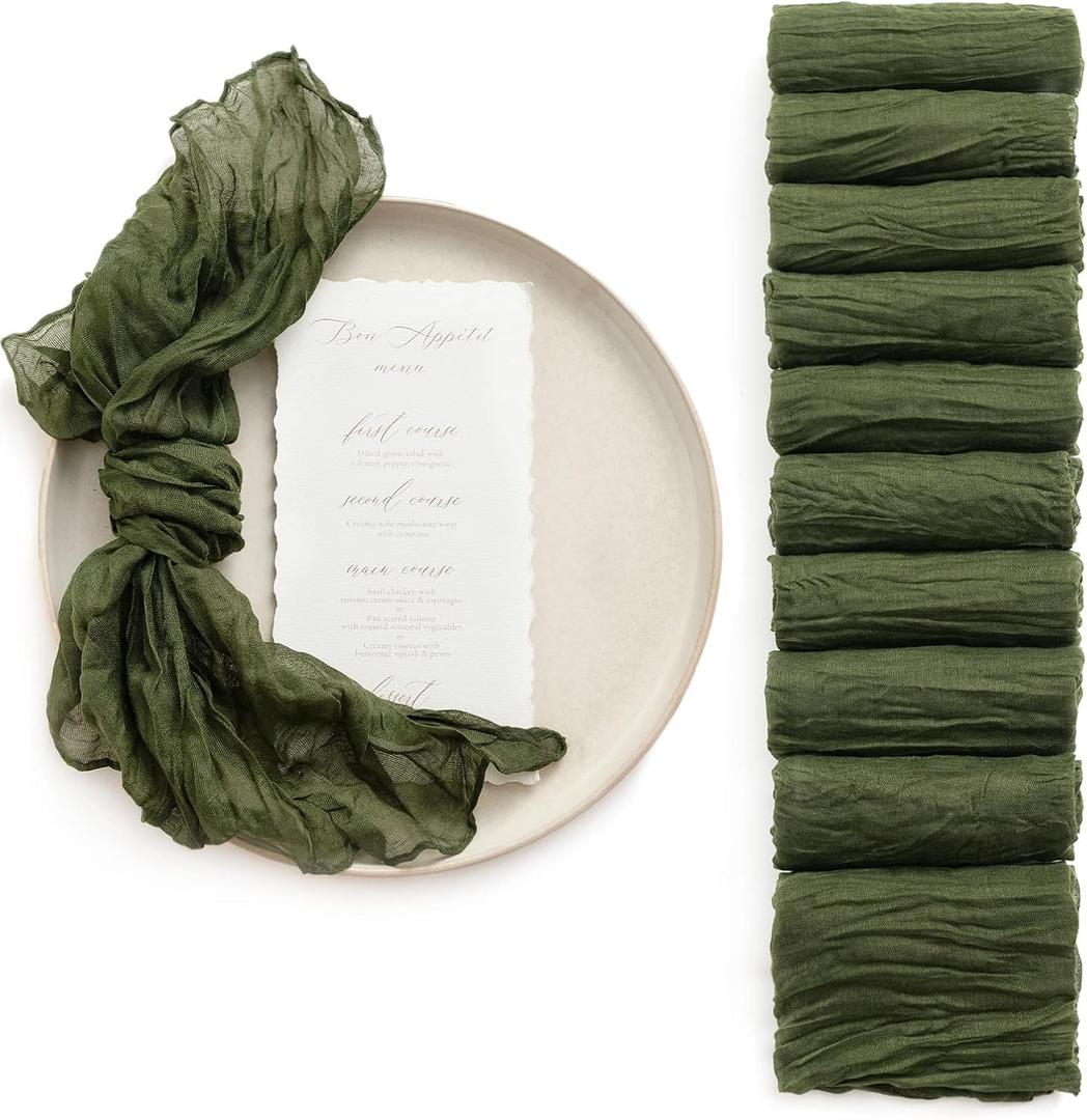 Ling's Moment Luxury Cloth Wedding Napkins - 19x19 Inch Reusable Cheesecloth Linen Napkins for Wedding Reception, Bridal Shower, Dinner Table - Washable, Durable (Set of 10), [Sage Green]