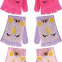 Fourluoo 3 Pairs Kids Unicorn Flip Gloves with Cover Winter Girls Fingerless Gloves Convertible Mittens