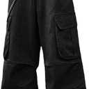 Mens Denim Baggy Pants with Cargo Pockets Mid Weight Casual Streetwear Wide Leg Jeans Hip Hop Skater Trousers (Large, A15 Black)