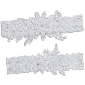 IMOMOTO Wedding Garters for Bride, Blue White Bridal Lace Garter Set with Pearl.