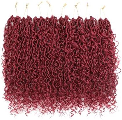 7 Packs Curly Faux Locs Crochet Hair 18 Inch Goddess Locs Crochet Hair, Hippie Locs, Boho Style Synthetic Braids Hair Extensions (18 Inch,7 Packs, BUG#）