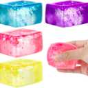 4 Pack Glitter Cube Fidget Toys, Soft Cube Sensory Squishy Fidget Toys Square Squeeze Stress Balls for Kids Adults Anxiety Stress Relief, Classroom Prizes, Birthday Gifts Party Favors
