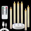 Homemory Rechargeable Flameless Taper Candles, Real Waxy LED Candlesticks Flickering, Battery Operated Candles with Remote Timer, 9.6 Inches for Home Wedding Christmas Decor, 6 Pcs, Ivory