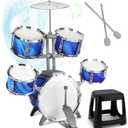 Kids Drum Set for Toddlers Musical Jazz Drum with Stool Toys for 3-5 4-6 5-7 Boys Girls Birthday, Blue