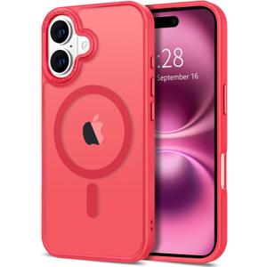 Hython Case for iPhone 16 Plus Case Magnetic Translucent Matte Phone Cases 6.7" [Compatible with MagSafe] Thin Slim Fit Shockproof Bumper Hard Protective Cover for Women Men Girls, Frosted Red