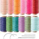 12 Colored Round Waxed Thread 0.8mm, 35 Yards per Spool, 3 Ply Polyester Wax Cord Strings for Hand Sewing, Beading, Bookbinding, Basket Weaving, Micro Macrame Bracelets and Jewelry Making (Rainbow Colors)