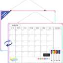 Monthly Whiteboard Calendar for Wall, 24" x 18" Dry Erase Board with Plastic Frame, Hanging Dry Erase Calendar with 3 Mini Sticky Notes for Kitchen Planner, Memo, Home and Office, Colorful