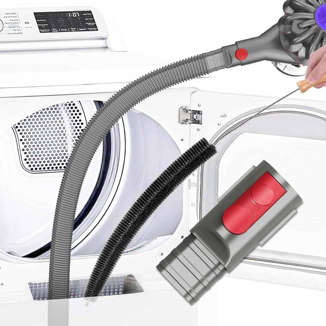 Sealegend 2 Pieces Dryer Vent Cleaner Kit Compatible with Dyson V7 V8 V10 V11 V15 or Higher Models and Dryer Lint Brush Vacuum Hose Attachment Power Lint Remover Refrigerator Coil Brush, Grey