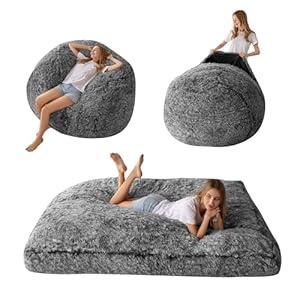 MAXYOYO Giant Bean Bag Chair Bed for Adults, Convertible Beanbag Folds from Lazy Chair to Floor Mattress Bed, Large Floor Sofa Couch, Big Sofa Bed, High-Density Foam Filling, Machine Washable