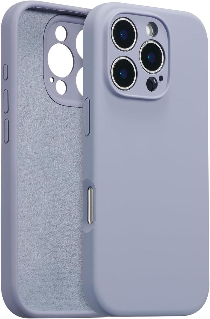 UCASONG for iPhone 14 Pro Case Silicone,with [Full Camera Protection][Soft Anti-Scratch Microfiber Lining],Liquid Silicone Ultra Slim Shockproof Phone Case for Men Women Girls-Lavender Gray
