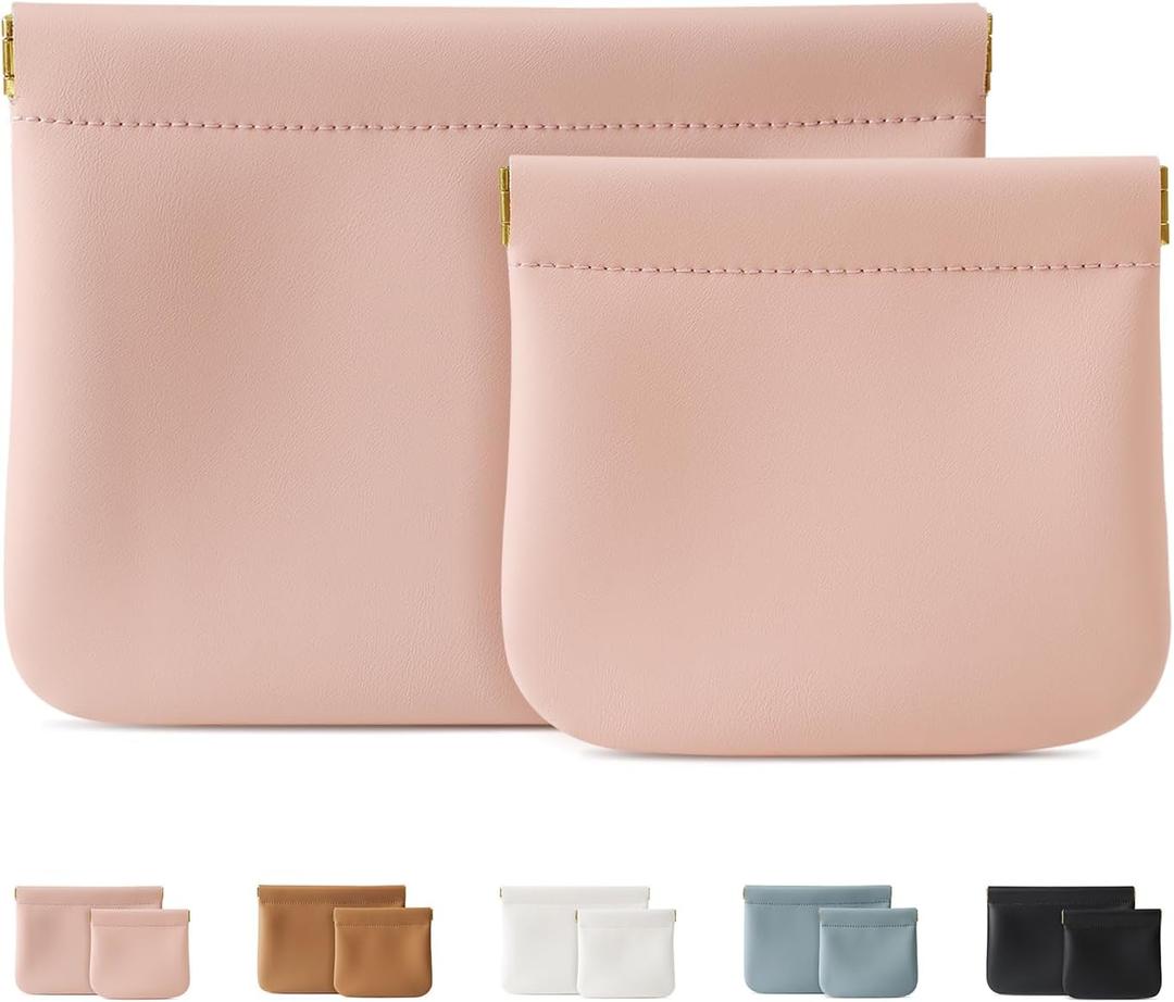 2 Pack Small Makeup Bag for Women, New Organosilicon Super Fiber Leather Mini Cosmetic Bag for Travel, Coin Purse Organizer Storage Pouch (Pink)