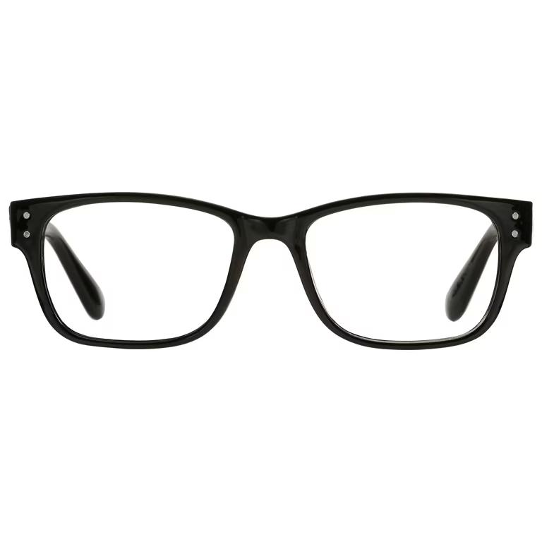 Mens Square Plastic Reading Glasses 2.50 in Classic Black