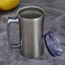 Stainless Steel Beer Mugs, Insulated Coffee Cup Tumblers, 20oz Double Wall Beer Stein with Handle and Lid, Metal Tankard for Hot and Cold Beverages, Bar Drinkaware