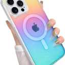 Glitter Case for iPhone 14 Pro Case for Women Girls [ Compatible with Magsafe ] Clear Cute Girly Aesthetic Iridescent Rainbow Sparkly Bling Magnetic Phone Cover, Gradient Blue & Pink