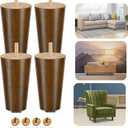 Yes4All 4 Inches Round Wood Furniture Legs Set of 4 - Wooden Replacement Feet for Couch, Bed, Bench - Adjustable Sofa, Ottomans Tapered Leg with Leveler - Brown Rubber Wood Parts for Table, Chair