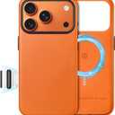 SHIELDON Genuine Leather Case for iPhone 17 Pro 6.3 Inch 2025 | Compatible with Magsafe, Updated Camera Button, Magnetic Wireless Charging, Anti-Scratch, Shockproof, Protective Phone Cover - Orange