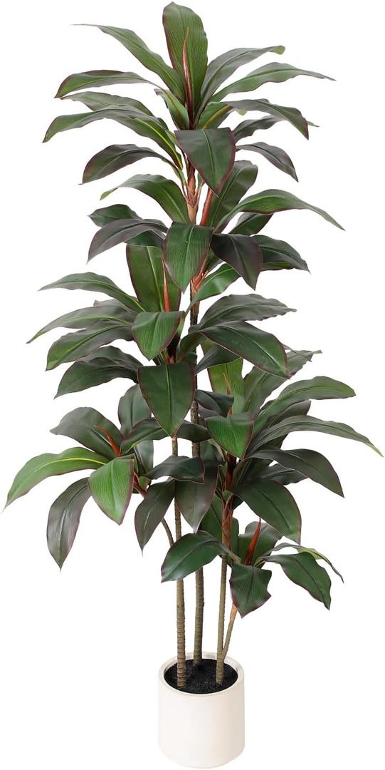 Artificial Dracaena Tree 5 FT, Fake Tree with White Planter, Faux Yucca Silk Floor Plants Indoor, Artificial Trees for Home Office Decor Indoor Outdoor Housewarming Gift