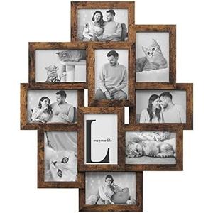 SONGMICS 4x6 Collage Picture Frames for Wall Decor, 10 Pack Family Photo Collage Frame Set for Gallery, Glass Front, Assembly Required, Rustic Brown URPF020X02