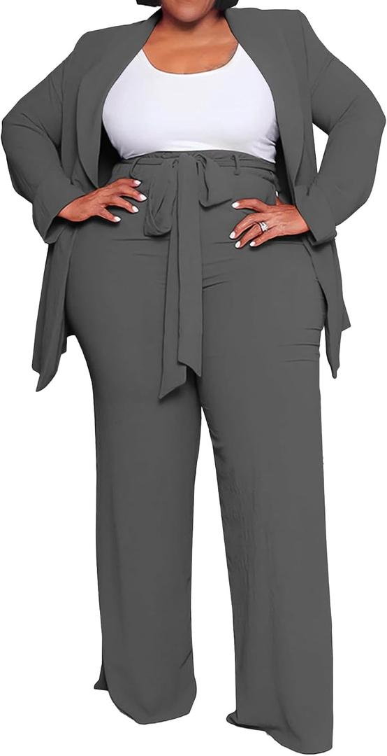 IyMoo Women's Plus Size Pant Suits Business Casual Outfit Blazer Pant Set, 2XL