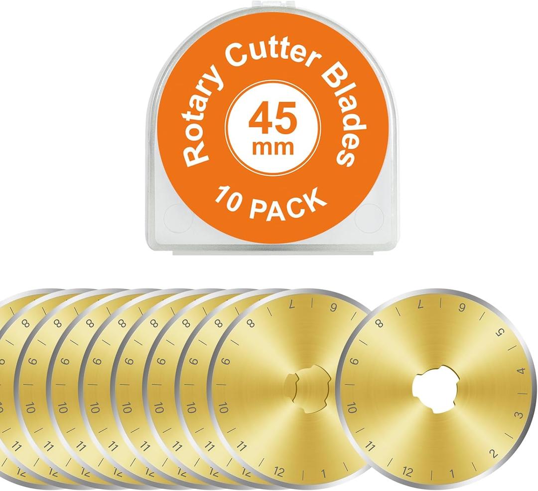 Titanium Coated 10 Packs 45mm Rotary Cutter Blades 45mm Quilting supplies Rotary Cutter Blades for fabric by SSPONT, compatible with OLFA, Fiskars, Mr.Pen, DAFA, Truecut etc. Sharp and Durable