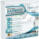 PlushDeluxe Premium Bamboo Mattress Protector  Queen Size, Waterproof, & Ultra Soft Breathable Noiseless Washable Bed Mattress Cover for Comfort & Protection - White