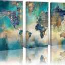 Pogusmavi Canvas Wall Art for Living Room - World Map Wall Decor - Large Wall Art for Bedroom - Office Artwork - Map Wall Art 16"x32" 3 Piece Canvas Wall Art