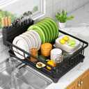 Dish Drying Rack - Space-Saving Small Dish Rack for Kitchen Counter, Rust-Resistant Kitchen Drying Rack, Compact Dish Drainer Organizer with Utensil Holder for Home Kitchen, Black