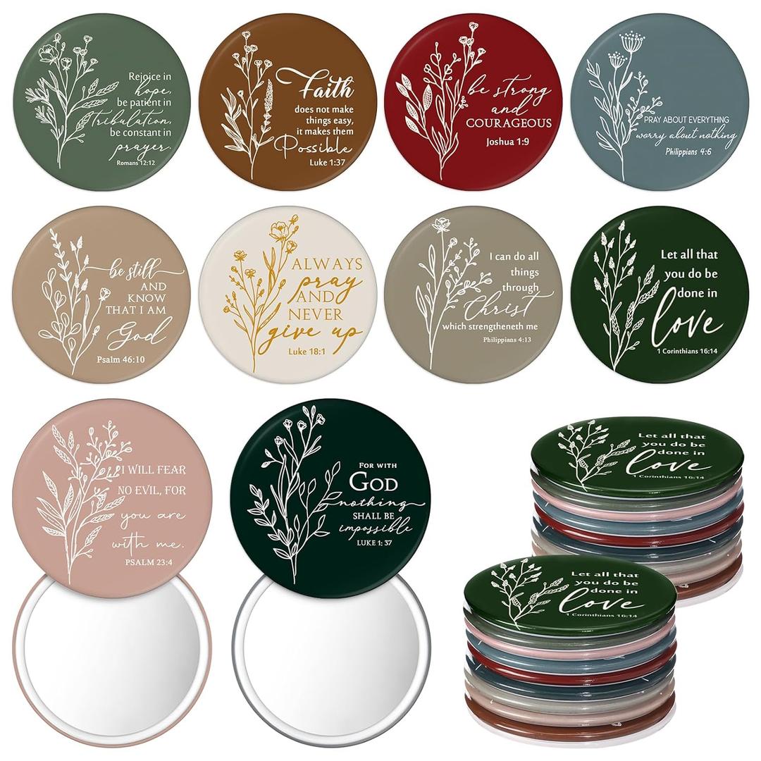 20 Pcs Christian Compact Mirror Bulk for Women Inspirational Bible Verse Pocket Mirrors Mini Purse Makeup Mirror Christian Easter Gift for Women History Month Mother's Day Church Party Favor (Retro)