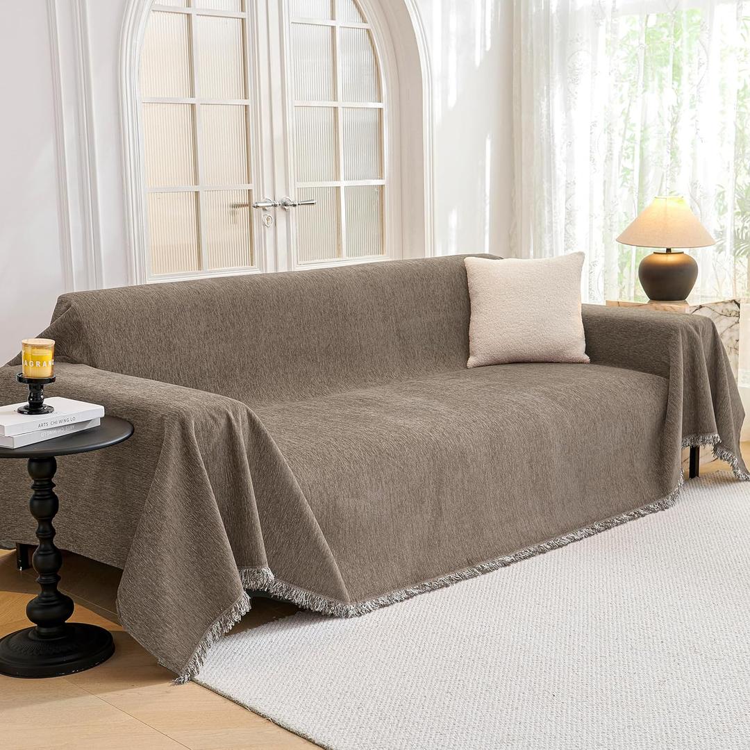 MYSKY HOME Oversized Sofa Covers Couch Covers for 3 Cushion Couch Sofa Pet Friendly, L Shaped Couch Cover Sectional Couch Cover Non Slip Furniture Protector for Kids, 91"x150", Sand