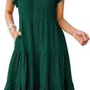 ANRABESS Womens Summer Dress Ruffle Sleeve V Neck Midi Dresses Fashion Casual Fit Flowy Tiered Boho Beach Vacation Sundress (XX-Large, Deep Green)