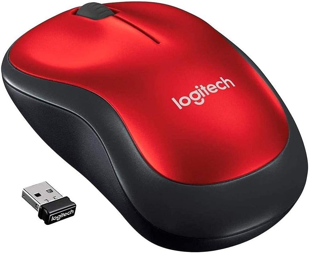 Logitech M185 Wireless Mouse, 2.4GHz with USB Mini Receiver, 12-Month Battery Life, 1000 DPI Optical Tracking, Ambidextrous, Compatible with PC, Mac, Laptop - Red