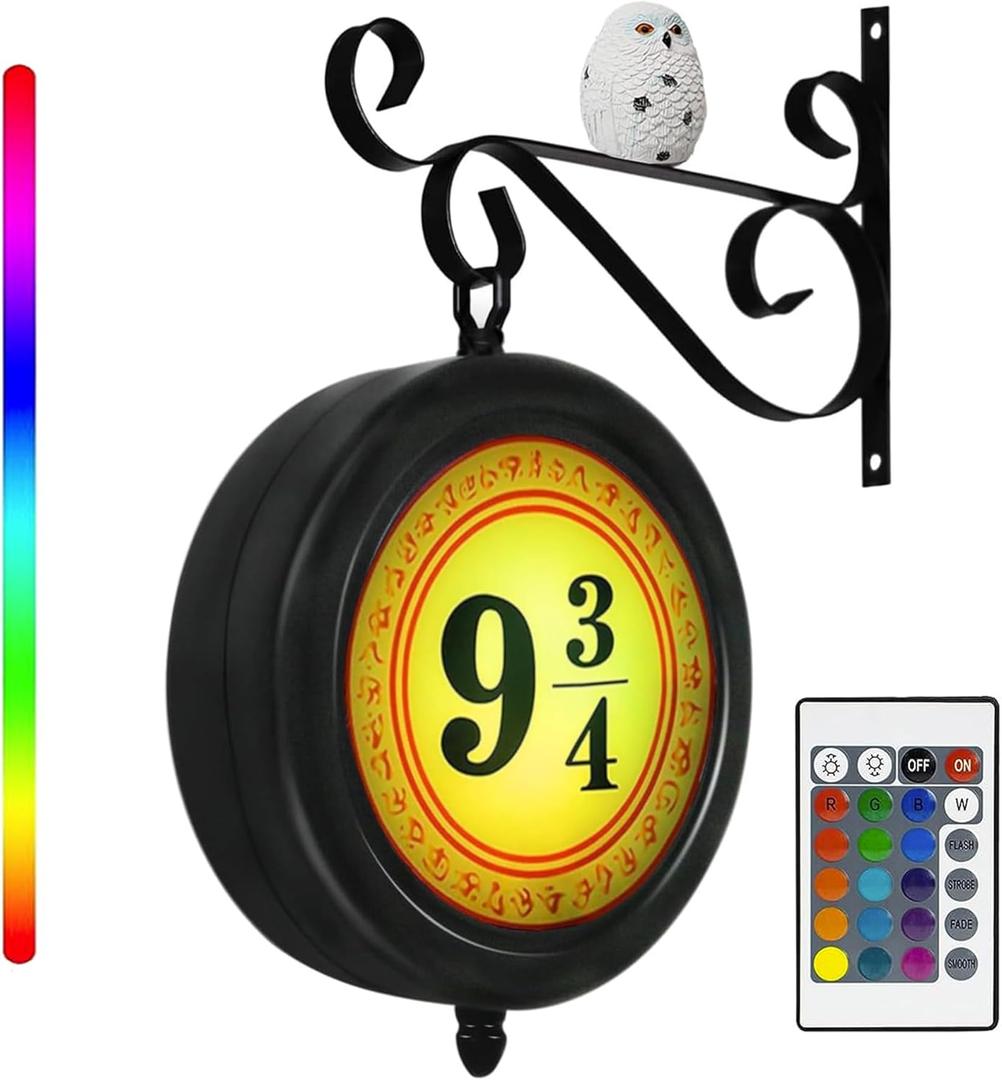 Platform Sign Lamp with Owl, Vintage Hanging Halloween Decorations, RGB 16 Color Dimmable Night Light, Home Room Decor, Gift for Christmas, Birthday or Movie Fan Magic Lamp Kids Gift
