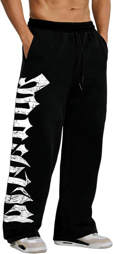 BRLETNNR Men's Graphic Sweatpants Men Gym Pants Stretchy Cotton Athletic Joggers with Pockets for Workout Training L