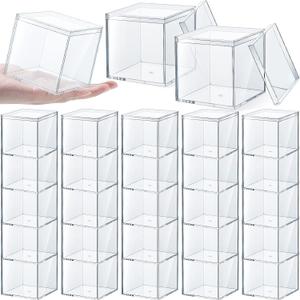 Yulejo 30pcs Sturdy Acrylic Storage Boxes, Clear Plastic Square Cube Containers with Lid, 3.3 x 3.3 x 3.3 Inch, for Candy, Jewelry, Organizer, Storage Boxes