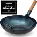 YOSUKATA Flat Bottom Woks and Stir Fry Pans- 13.5" - Preseasoned Blue Carbon Steel Wok - Traditional Japanese Chinese Pan for Electric Induction Ceramic Gas Cooktops and Open Fire - Grill BBQ Camping