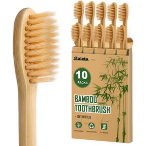 Daletu Bamboo Toothbrushes Soft Bristles 10 Pack, Biodegradable BPA Free Soft Bristles Toothbrushes for Adult, Eco-Friendly, Natural Wooden Organic Toothbrush