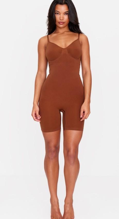 FeelinGirl Shapewear Bodysuit Tummy Control Seamless Sculpting Hip Enhancer Body Shaper for Women, L, Brown 