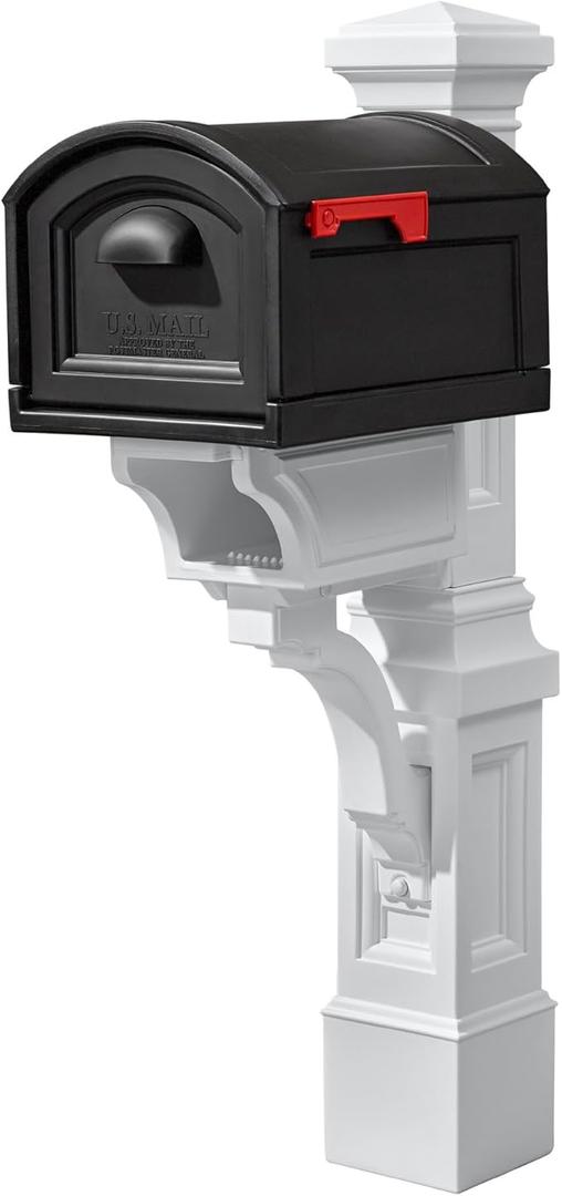 Step2 Atherton Extra Large Mailbox & Post, Weather Resistant, Large Outdoor Mailboxes, Made of Durable Plastic, Easy to Install, Flag Included, Onyx Black
